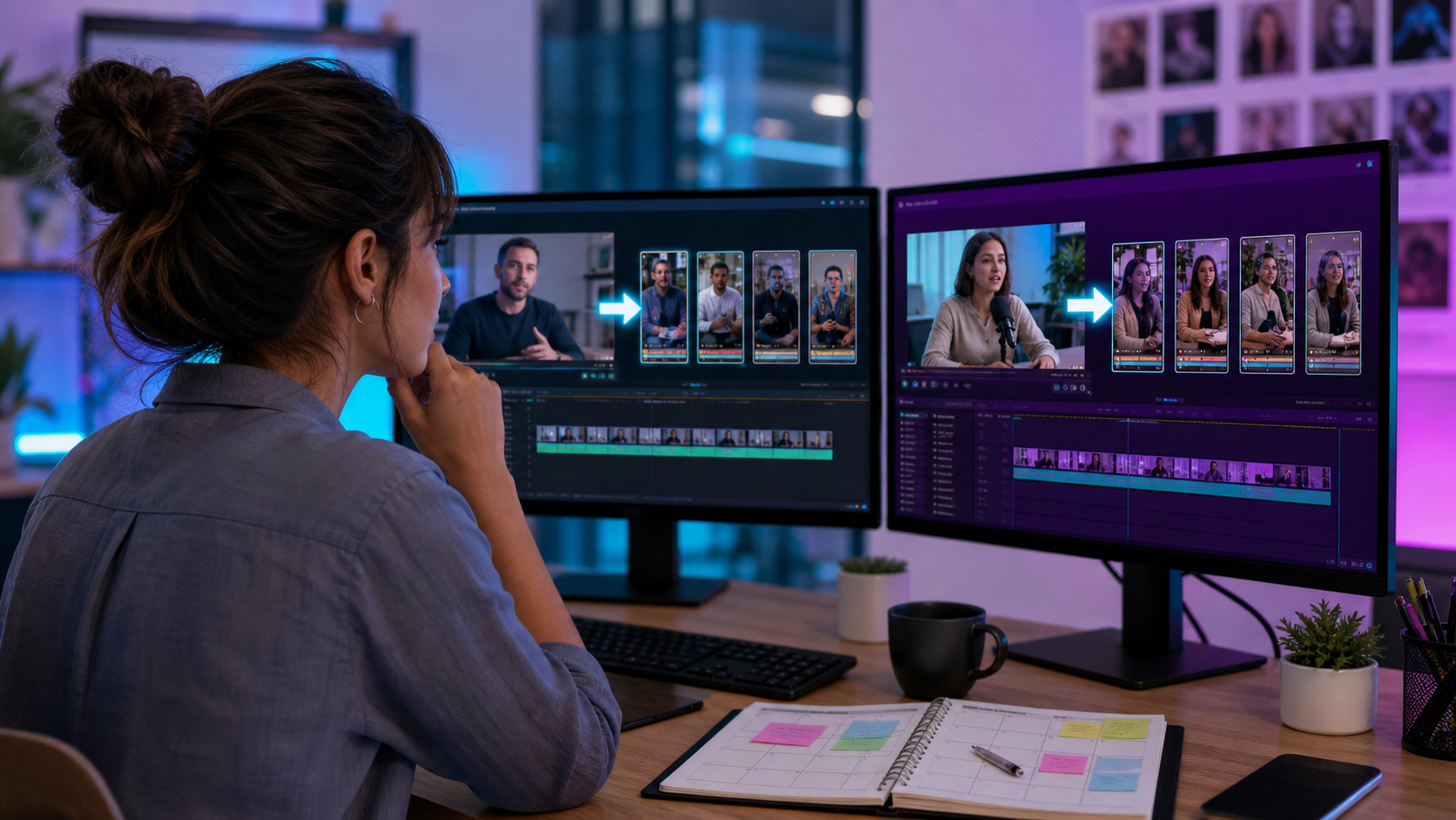 Social media manager comparing Znippet, OpusClip, and other AI clipping tools for short-form video workflows