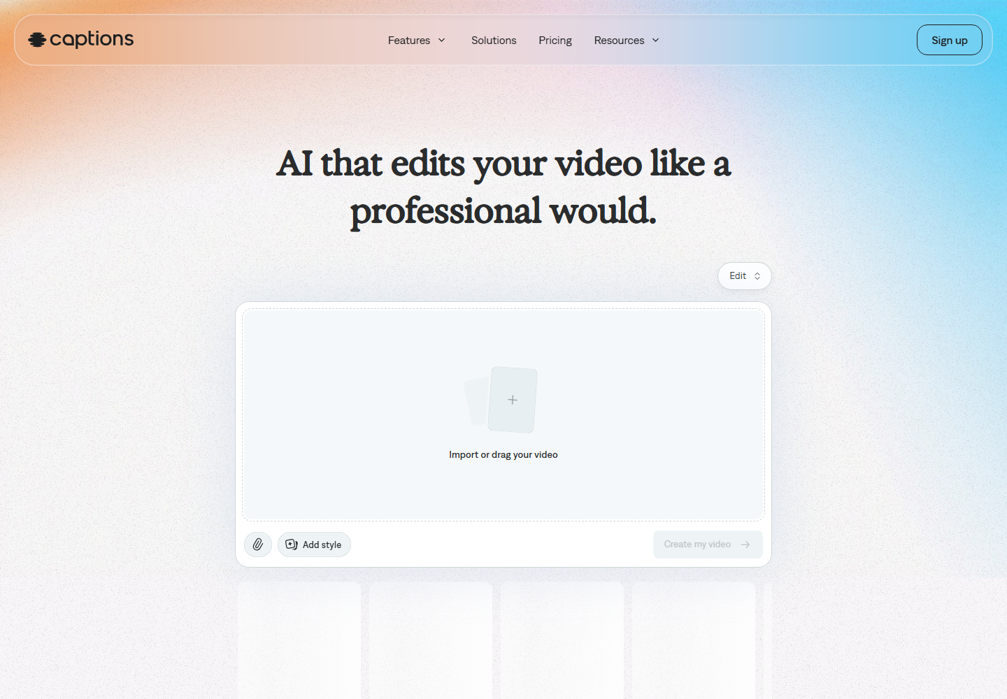 Captions homepage screenshot for captioned video workflow