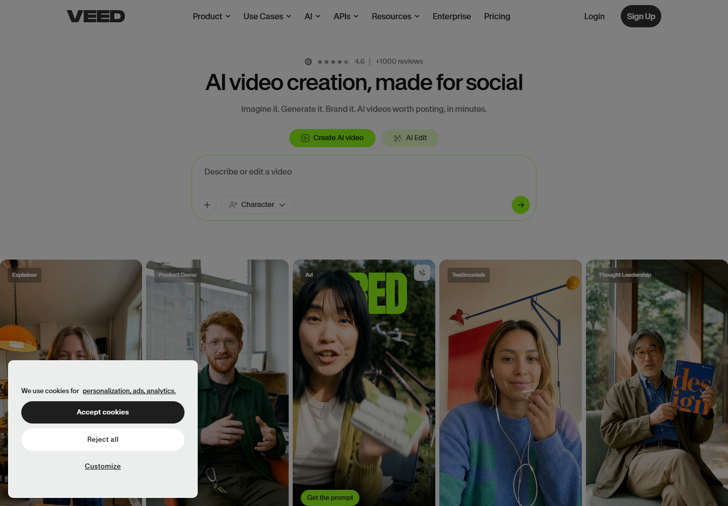 VEED homepage screenshot for non-editor marketer workflow