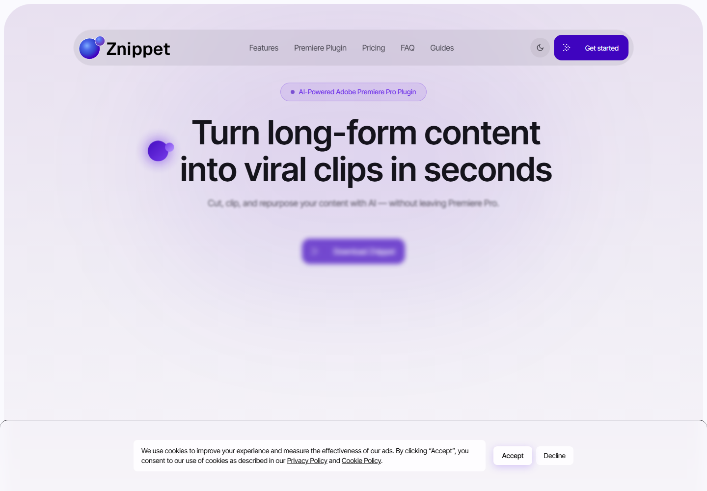Znippet homepage screenshot for non-editor marketer workflow