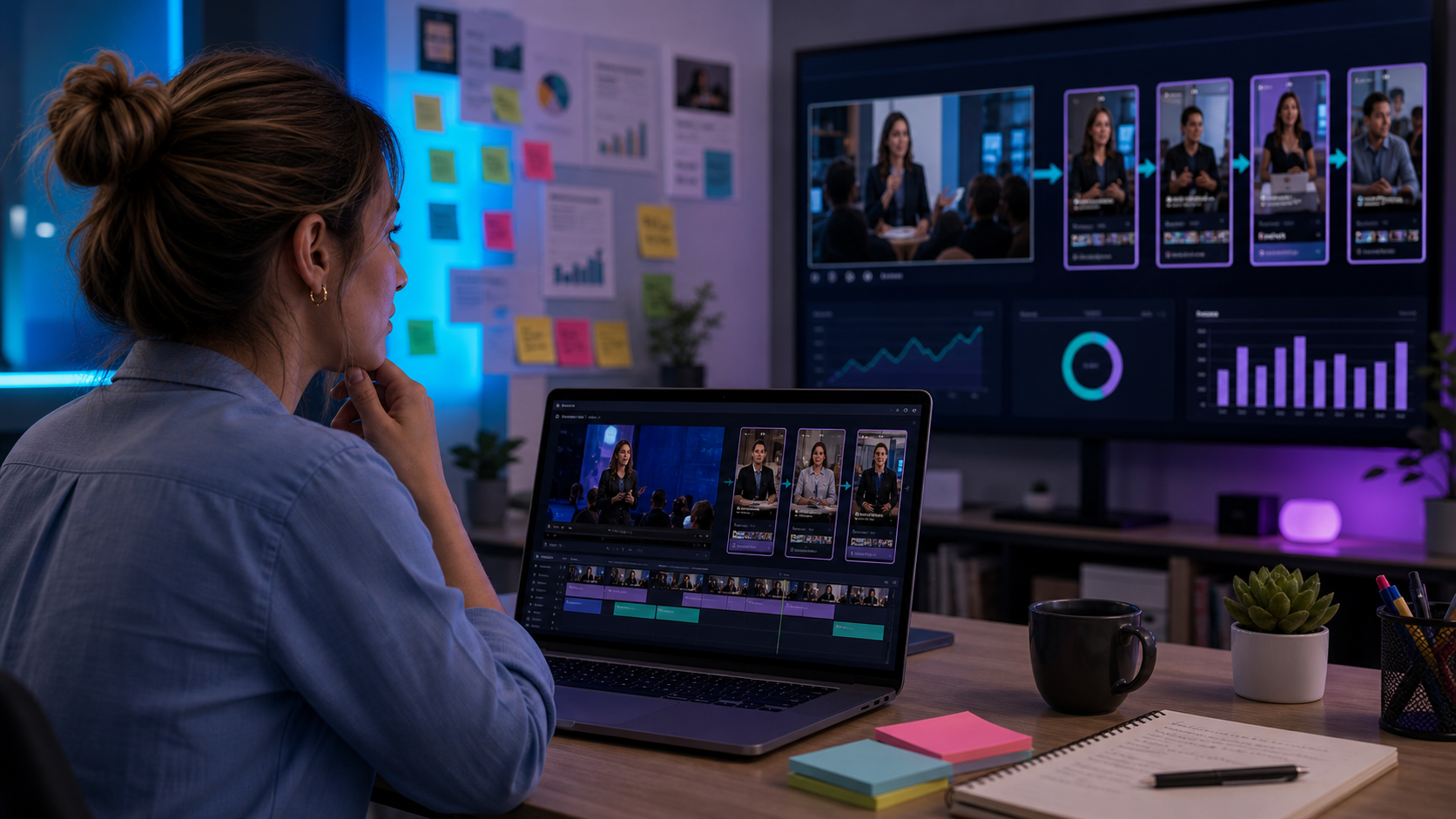 Marketing manager comparing vidyo.ai, Znippet, and other video repurposing tools for campaign content