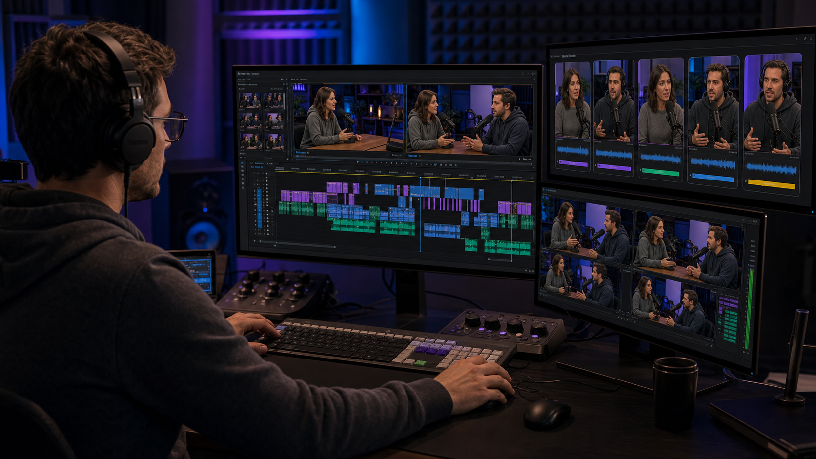 Premiere Pro editor comparing AutoPod, Znippet, and AI editing workflow tools