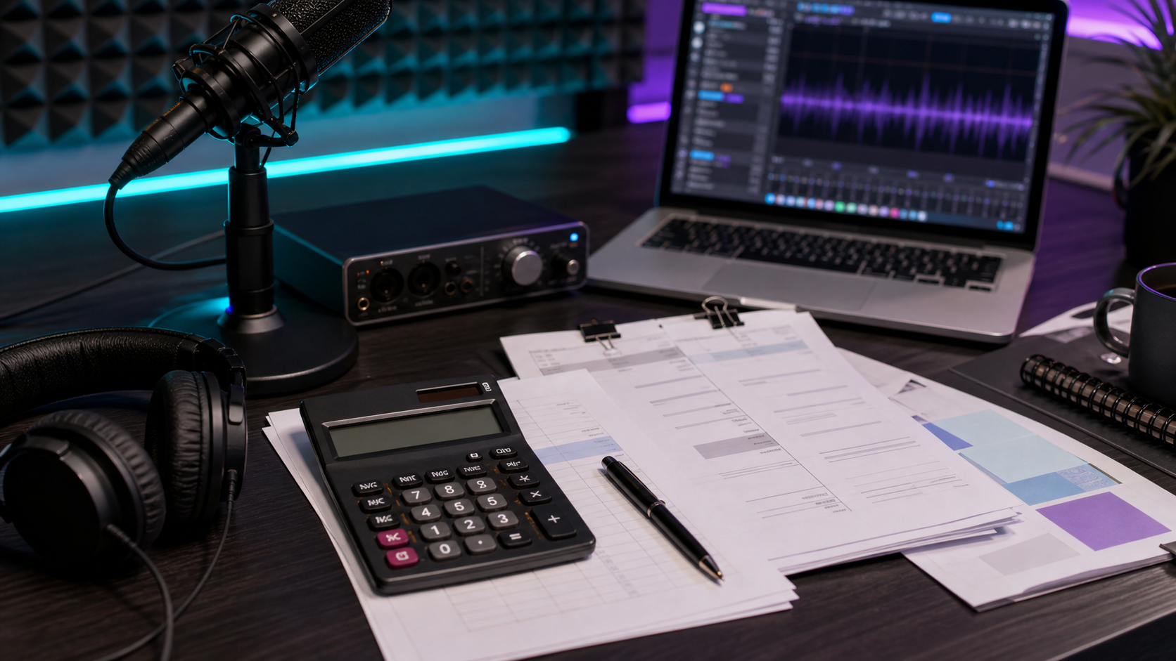 Podcast production budget with editing, clips, show notes, publishing, and monthly package costs