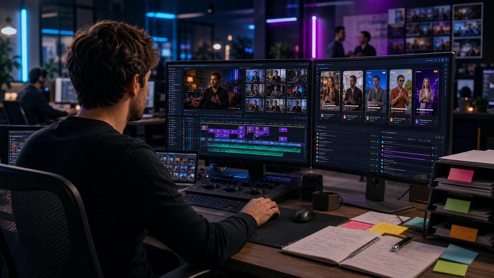 Agency video editor comparing AI workflows for client clips and approvals
