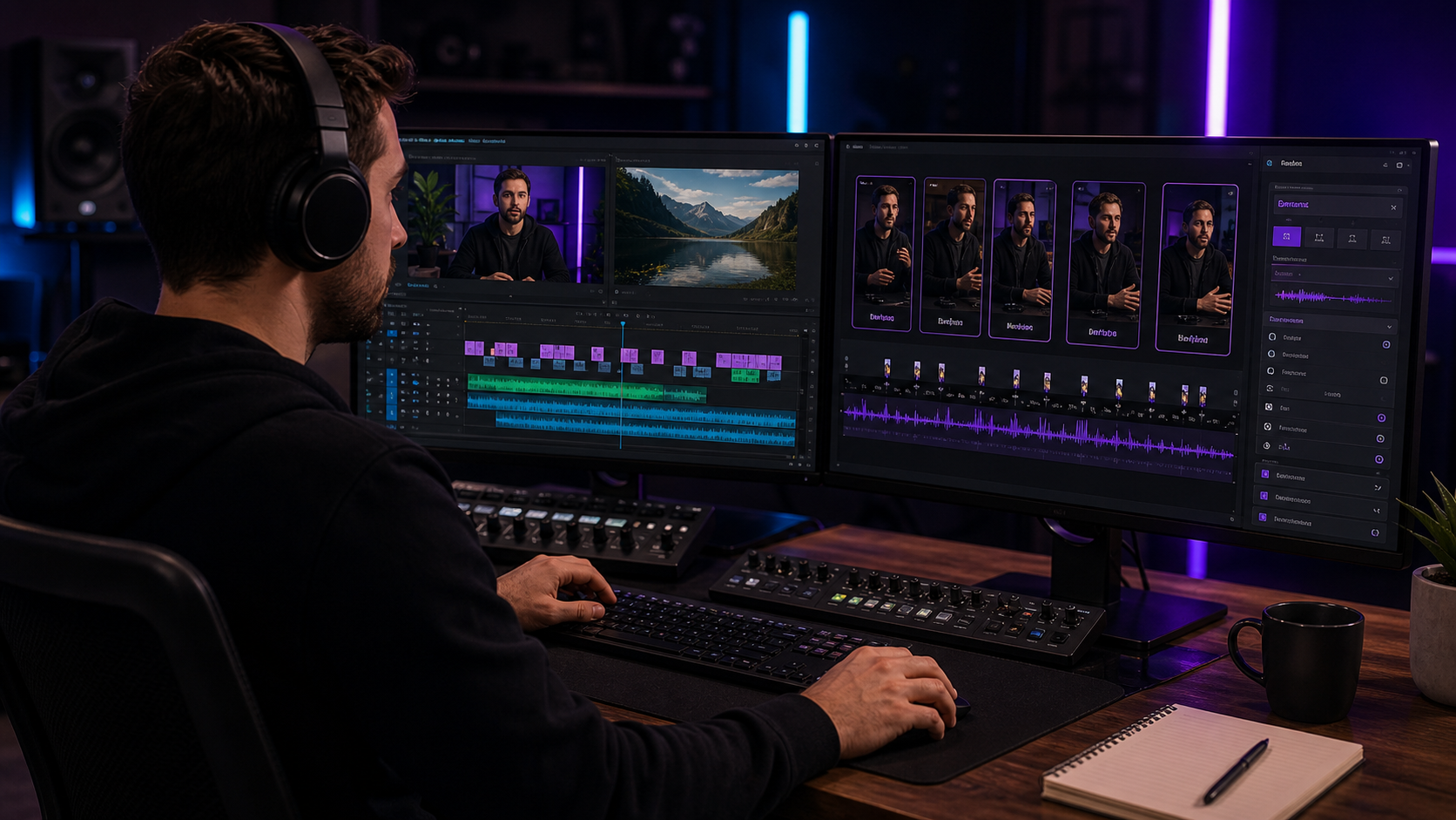 Video editor comparing Premiere Pro AI plugin workflows on a professional editing timeline