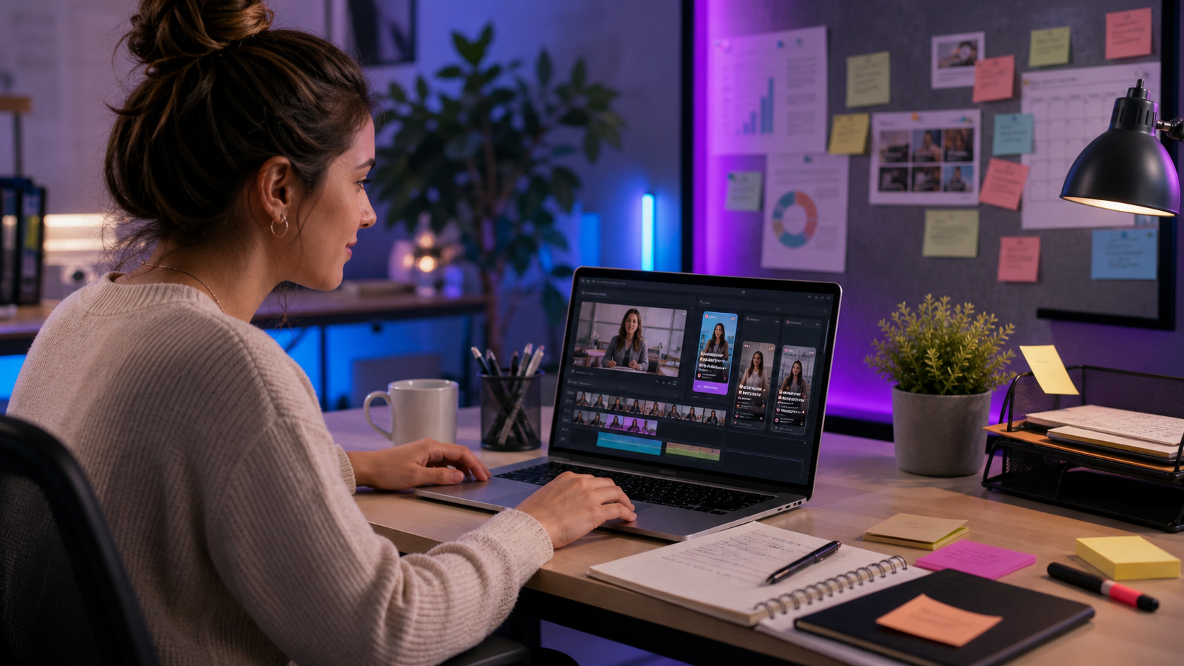 Marketing coordinator managing video clips, captions, approvals, and social exports