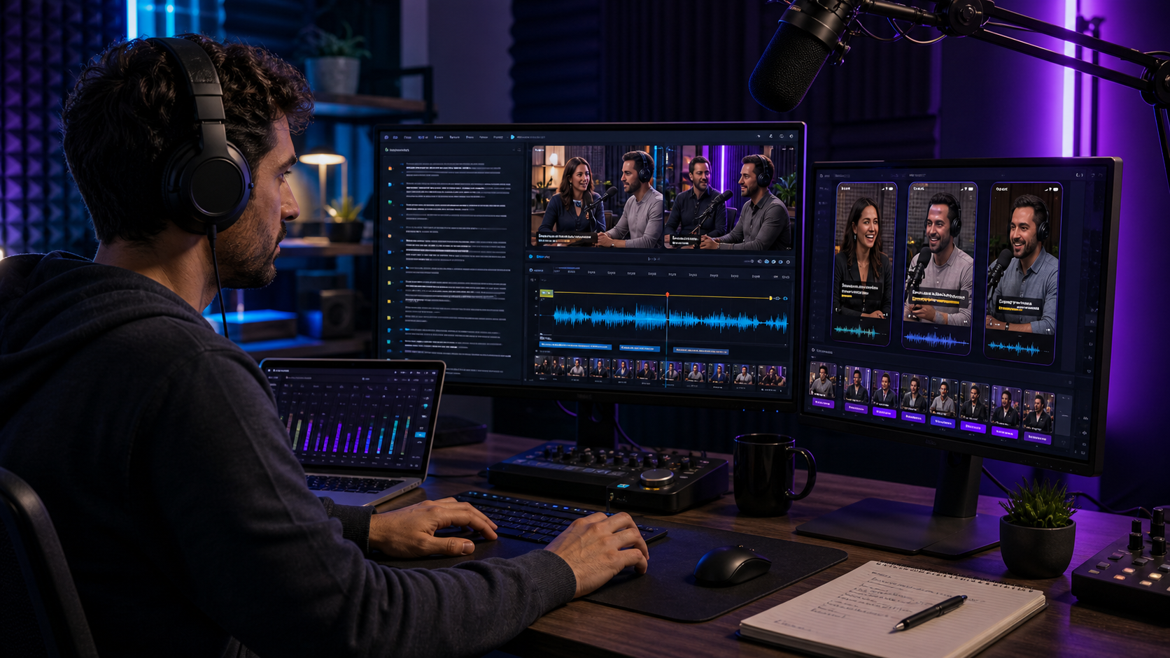 Podcast video editor comparing Descript alternatives for clips, captions, and repurposing