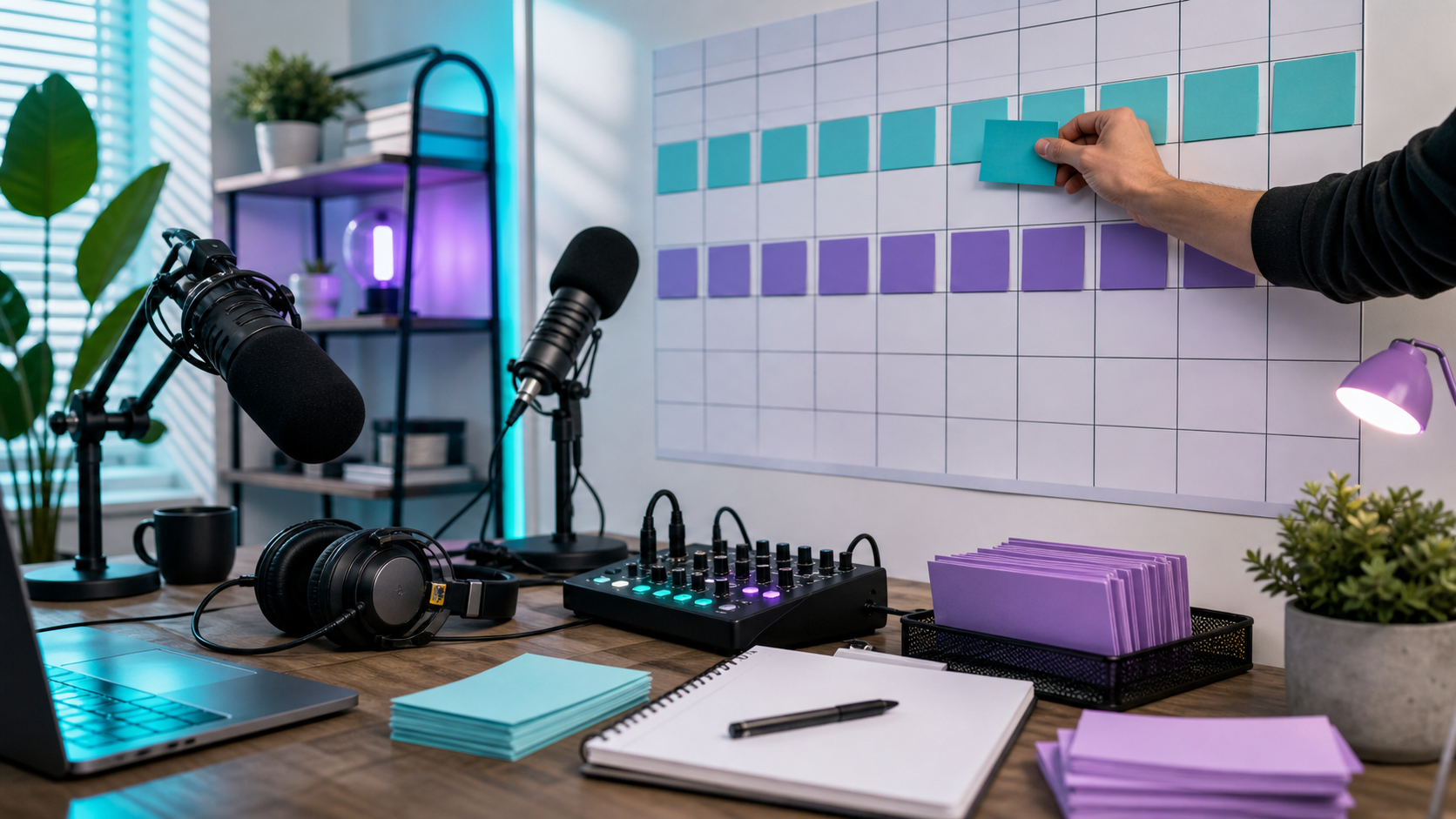 Podcast release calendar showing weekly, biweekly, seasonal, and clip-based publishing schedules