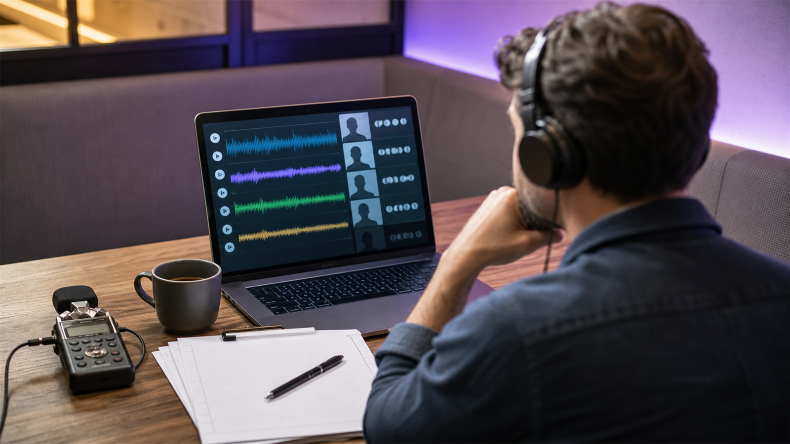 Podcast editor brief workflow showing files, notes, style references, approvals, and final exports