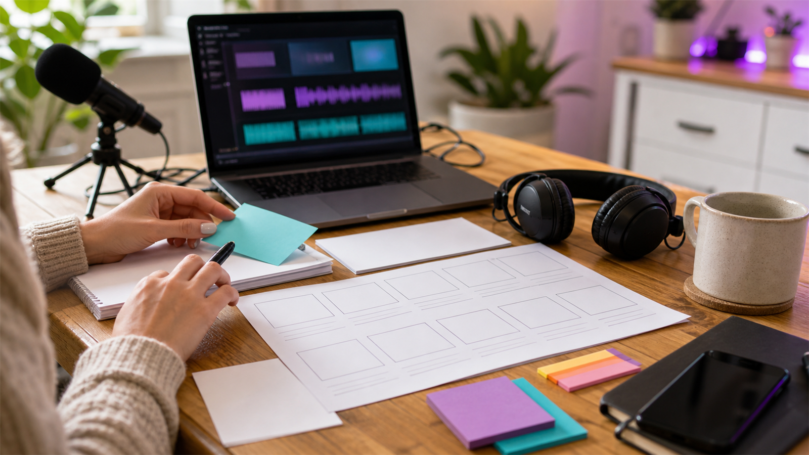 Podcast editor brief with episode files, notes, deadlines, and clip requests