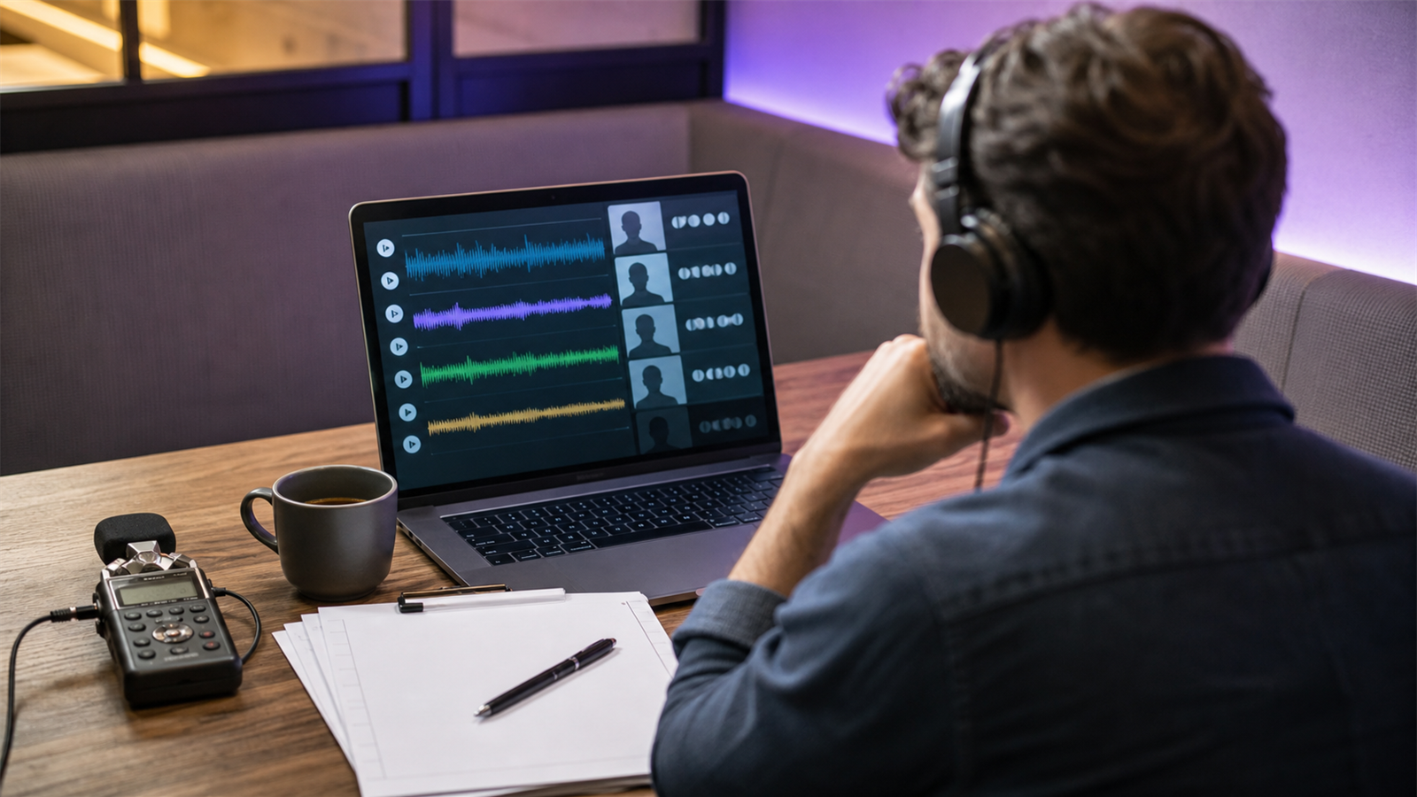 Podcast editor hiring board with sample edits, delivery dates, and review notes