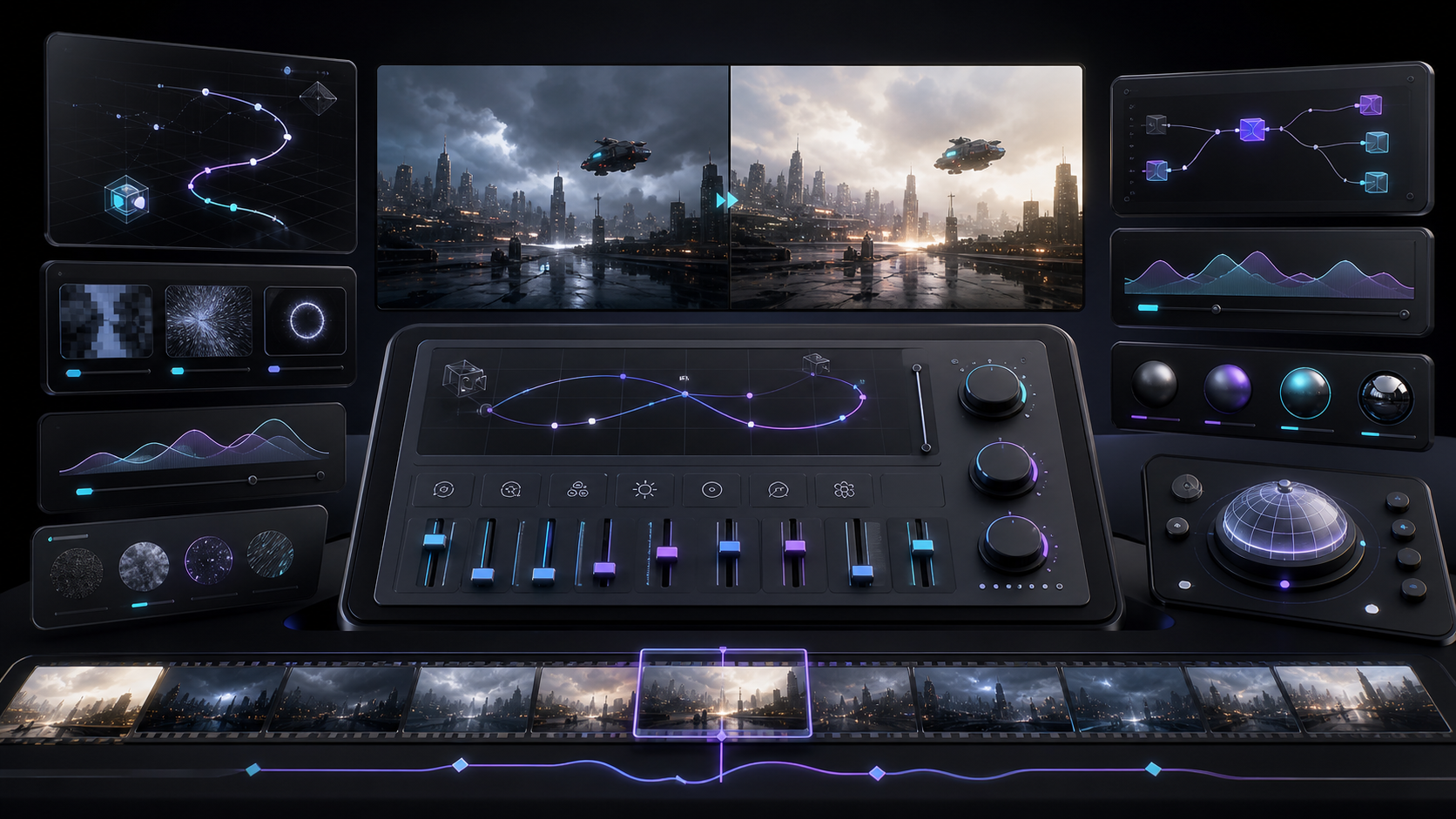 Editor refining AI video footage so lighting, motion, and captions look natural