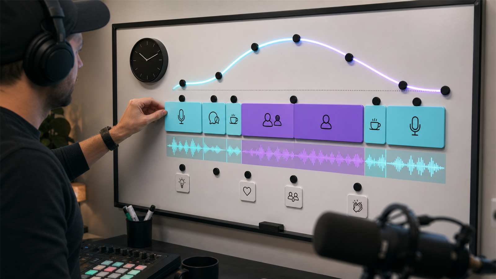 Podcast team tracking editor performance metrics and episode quality