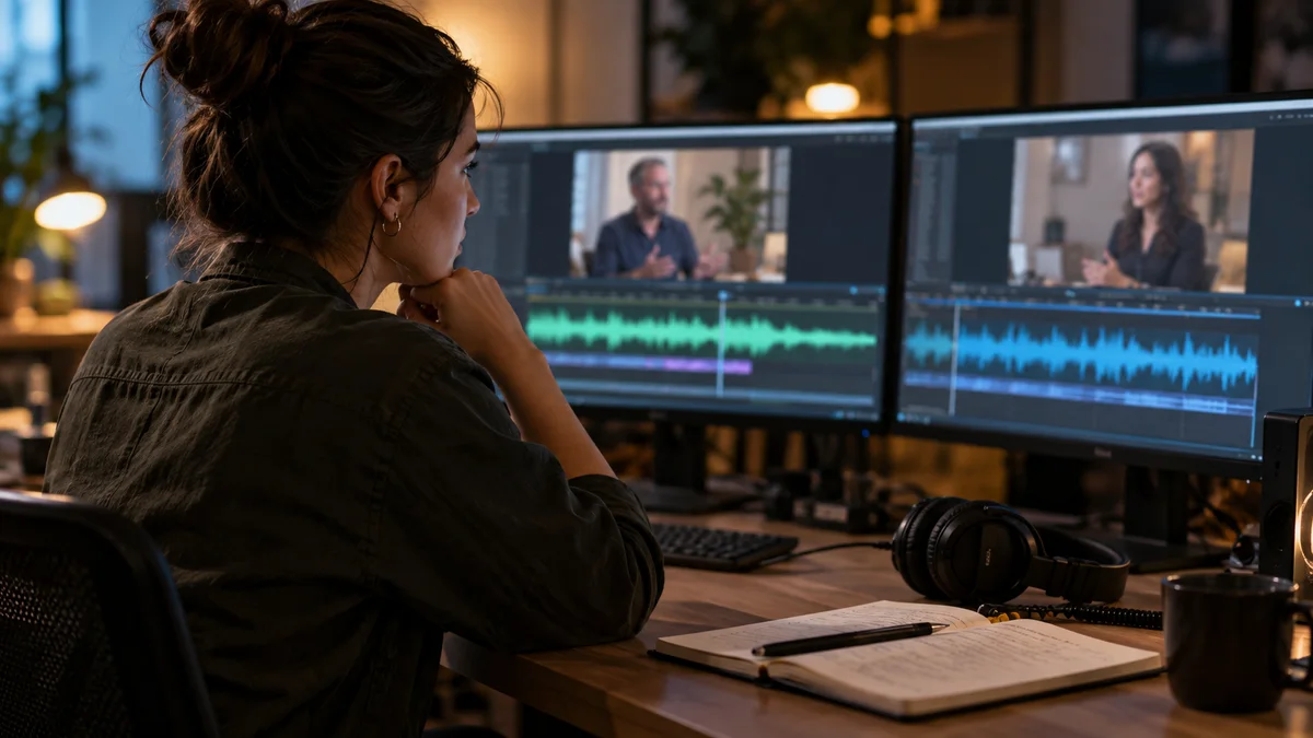 Producer reviewing different sections of an interview