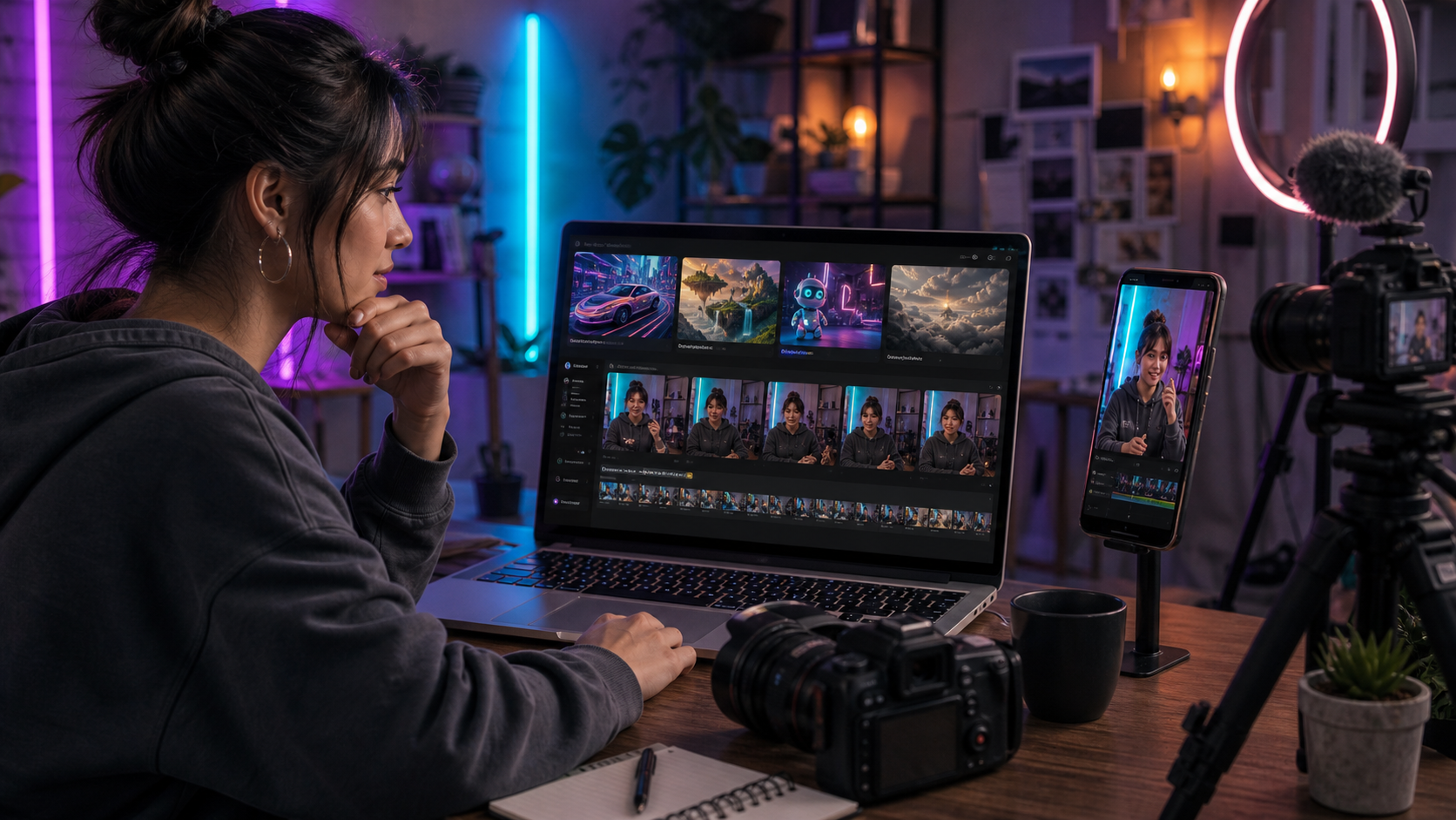 Short-form content creator comparing Pika, Znippet, and AI clipping tools for social video