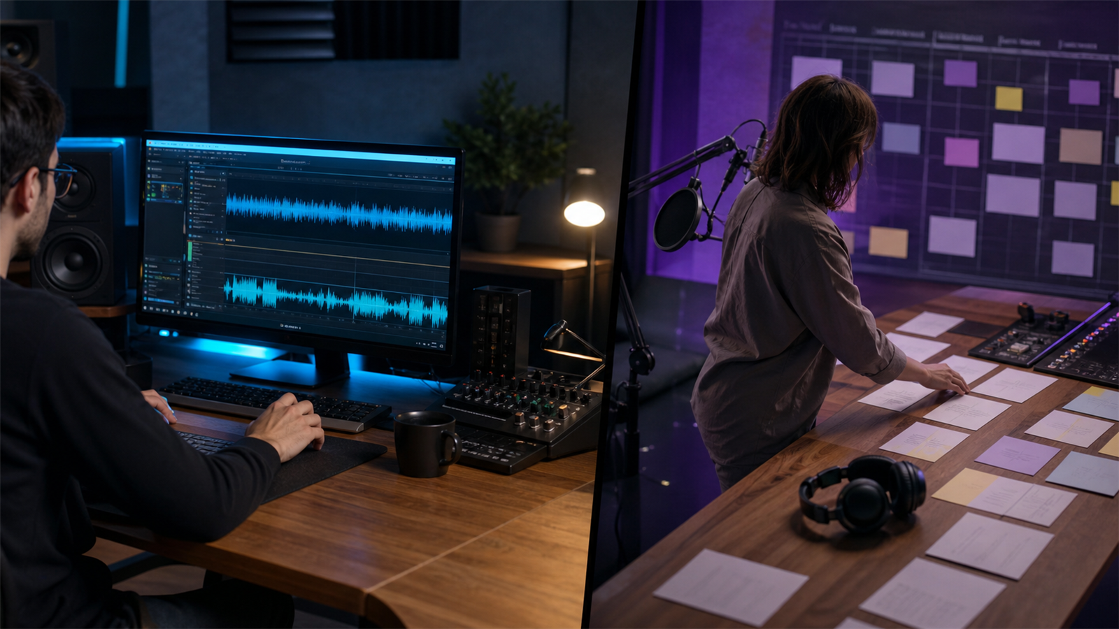 Podcast production workflow timeline with editing, review, clips, and publishing steps