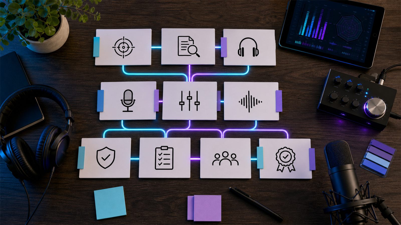 Podcast production calendar with recording, editing, review, and publishing milestones
