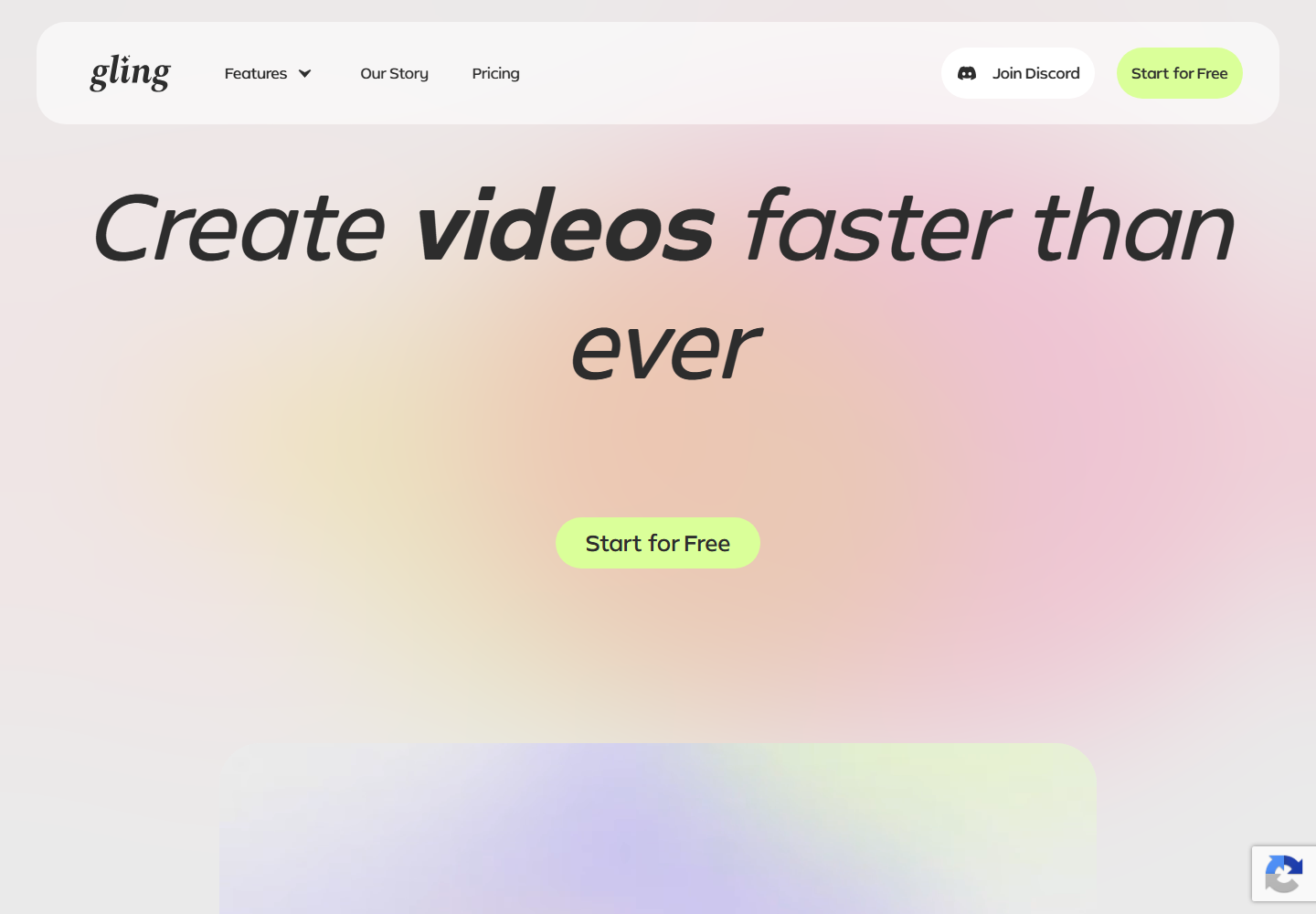 Gling homepage screenshot for talking-head video editors
