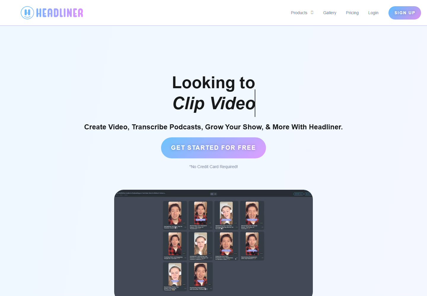 Headliner homepage screenshot
