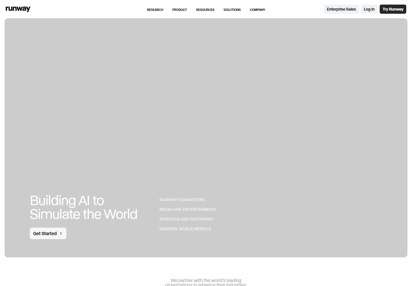 Runway homepage screenshot