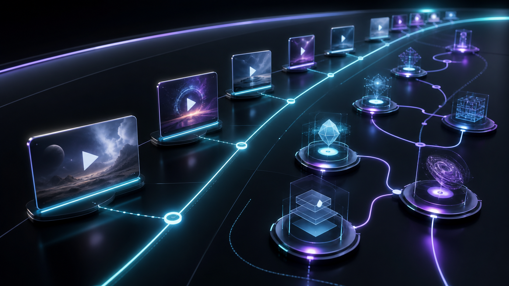 Future AI video workflow with generation, editing, rights, and publishing signals